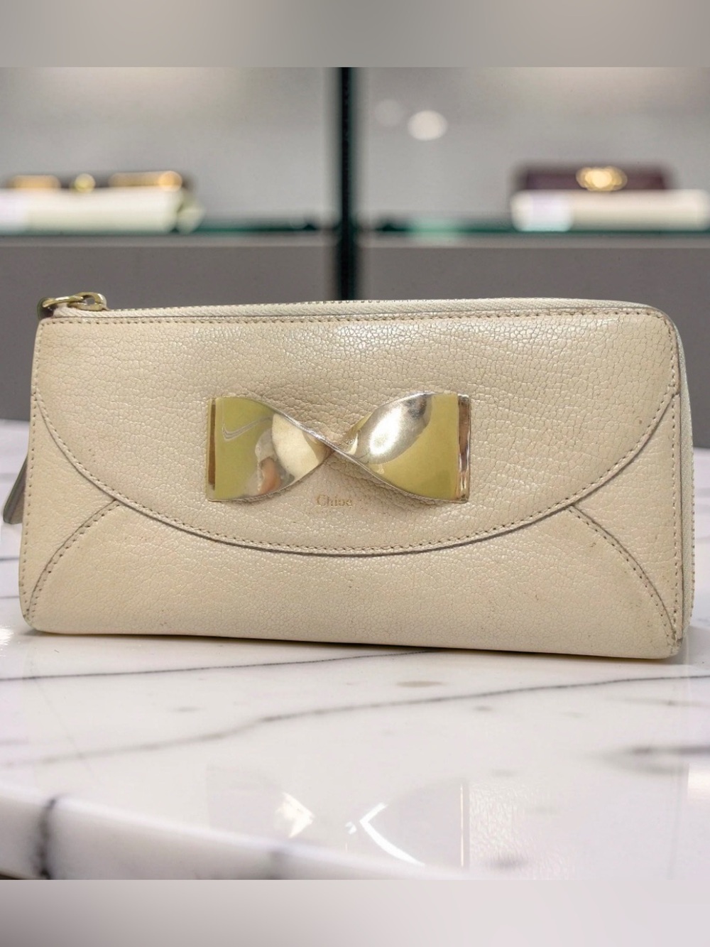 Chloe Twisted Bow Leather Zippy Wallet